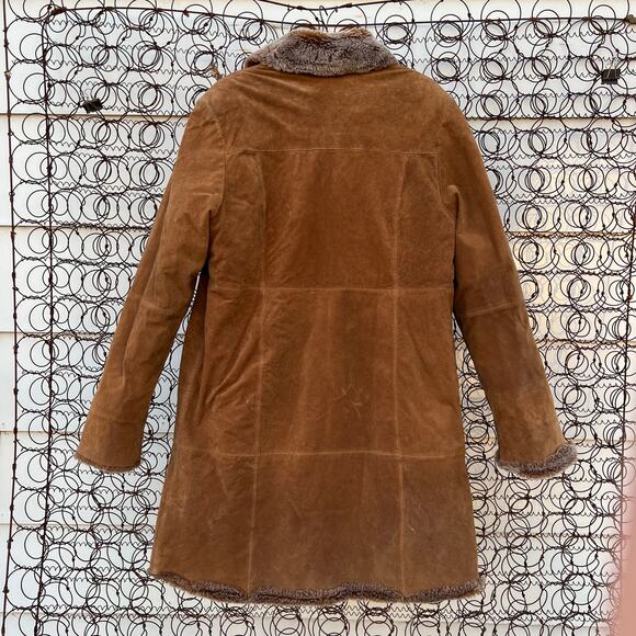 Bernadino Collection suede leather faux fur lined penny lane style trench coat - Picture 2 of 5